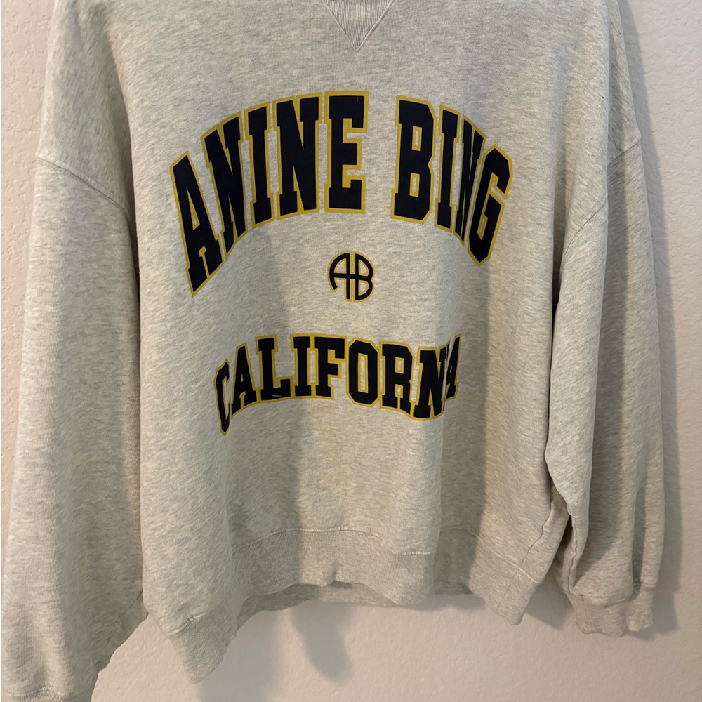 Anine Bing Light Gray Sweatshirt with Black and Yellow Accents